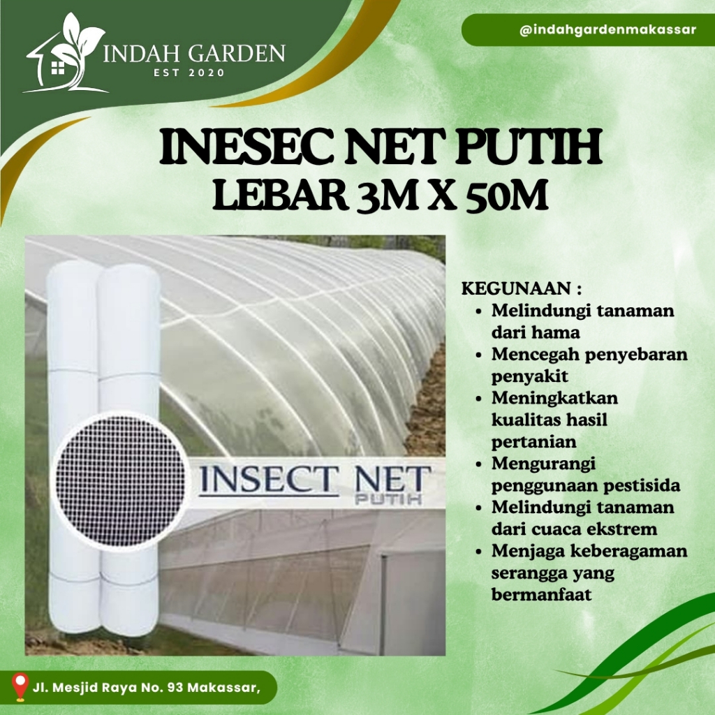 Insect net putih Lebar 3 meter jaring greenhouse harga 1 roll 50 mtr_Mesh 40