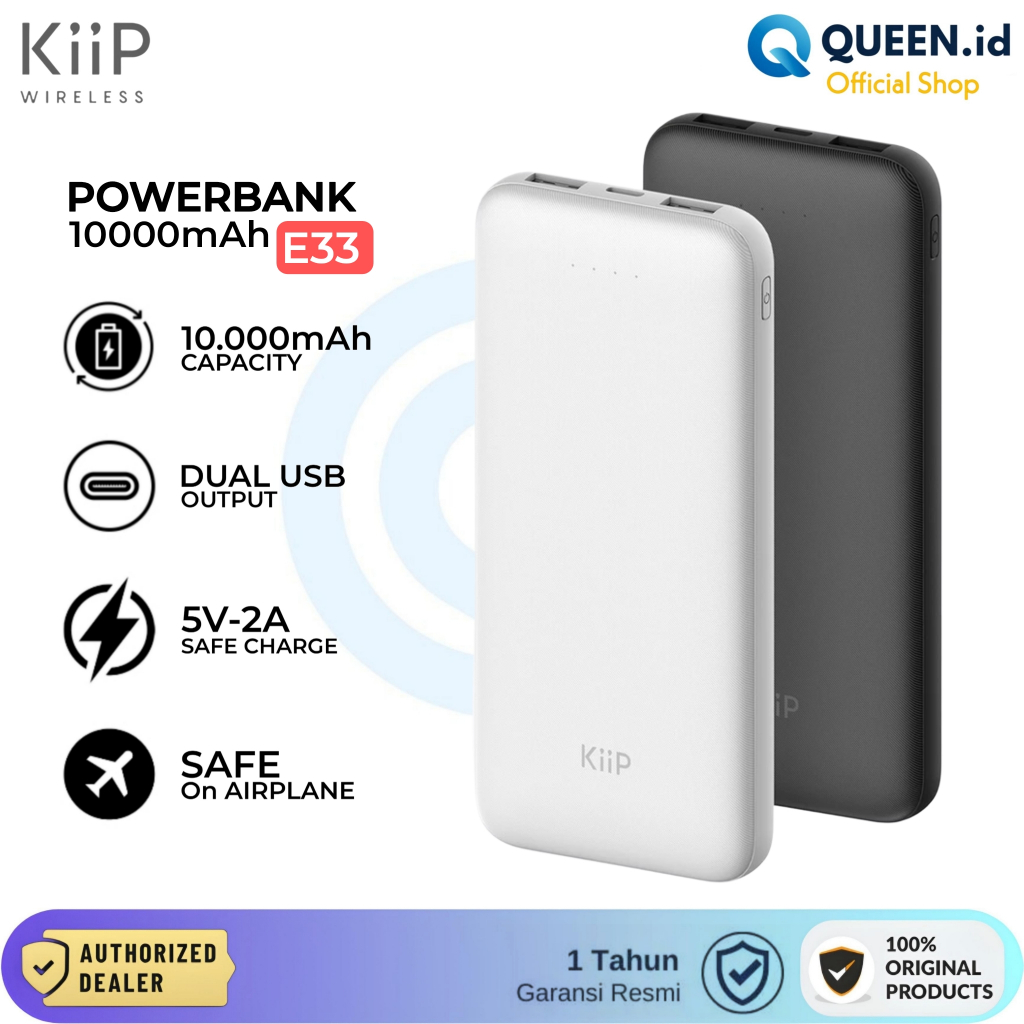 KiiP E33 Powerbank Slim 10000mAh Dual Output USB Power Bank 10000 mAh