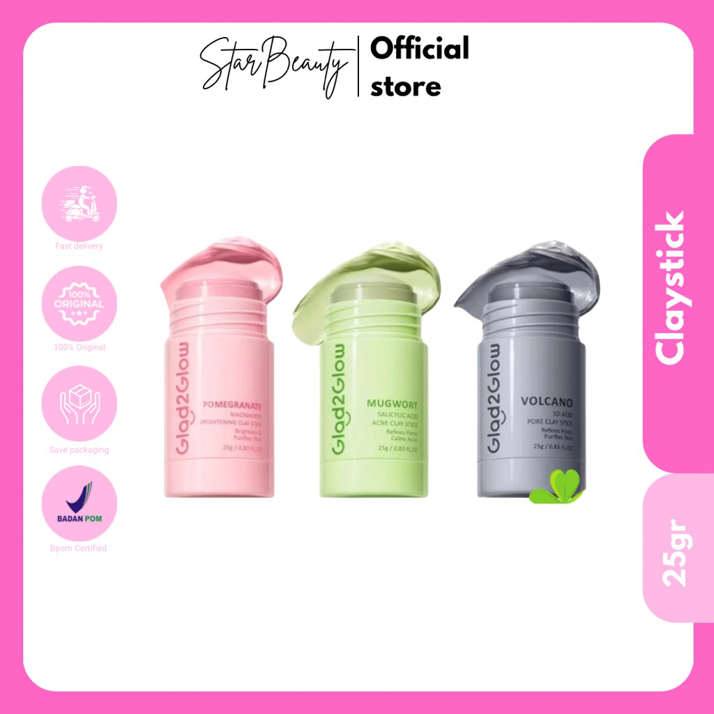 Star_Beauty.id - 【100% ORI】 Glad2Glow Pomegranate Niacinamide Brightening Clay Stick Mugwort Acne Cl