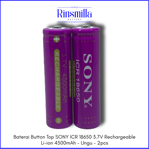 Batre/Baterai Button Top SONY ICR 18650 3.7V Rechargeable Li-ion 4500mAh - Ungu - 2pcs