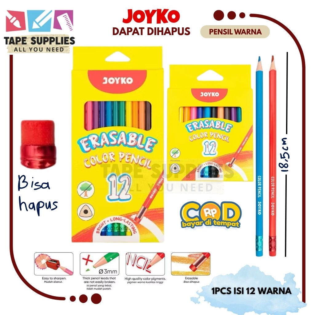 

Pensil Warna BISA HAPUS JOYKO 12 Warna Pendek-Panjang / Pensil Mewarnai / Coloring Pencil