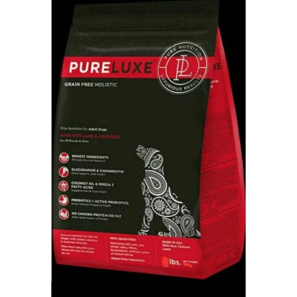 Dog food grain free Pureluxe lamb 22 lbs