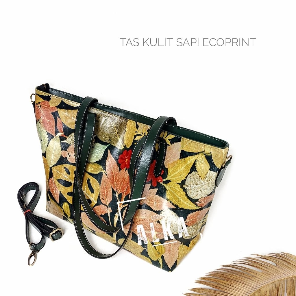Tas Kulit Ecoprint Tas Kulit Asli Tas Wanita Totebag size L