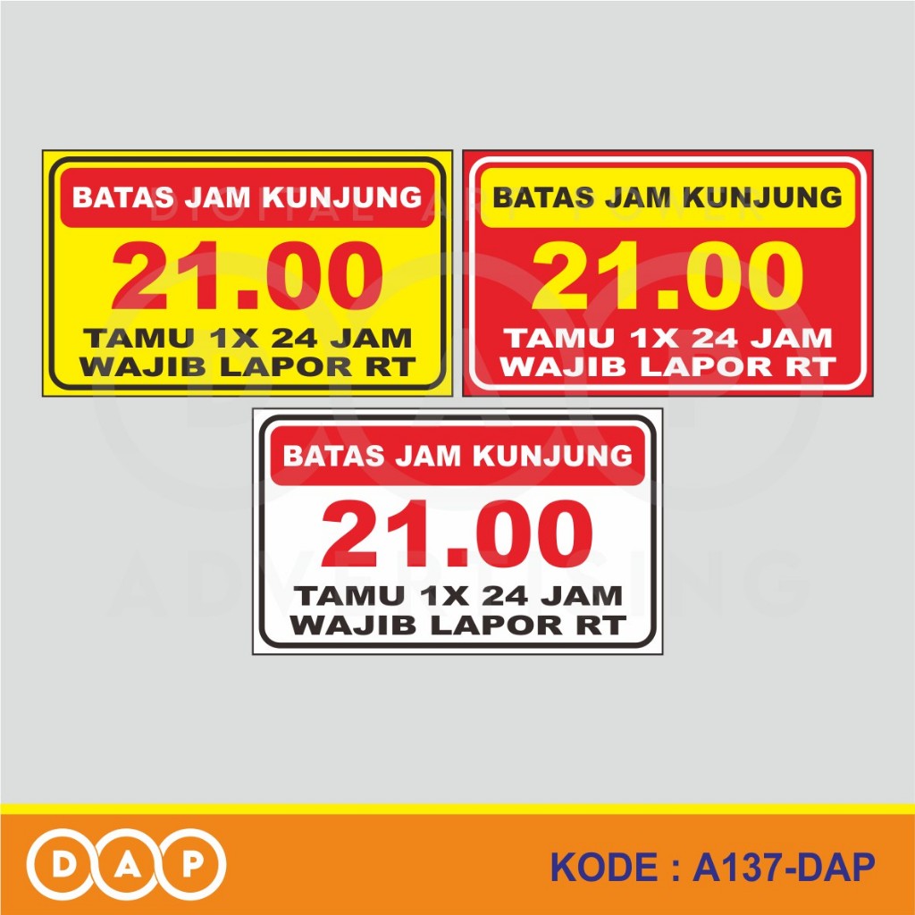 

A137 - Acrylic Sign, Stiker Akrilik Batas Jam Kunjung/ Berkunjung, Tahan Air, dan Bisa Custom