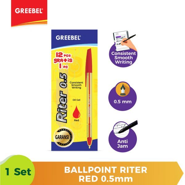 

Pulpen [12+1] Bulpen Greebel Riter Merah 0.5 mm / Balpen / Pen / Pena Greebel