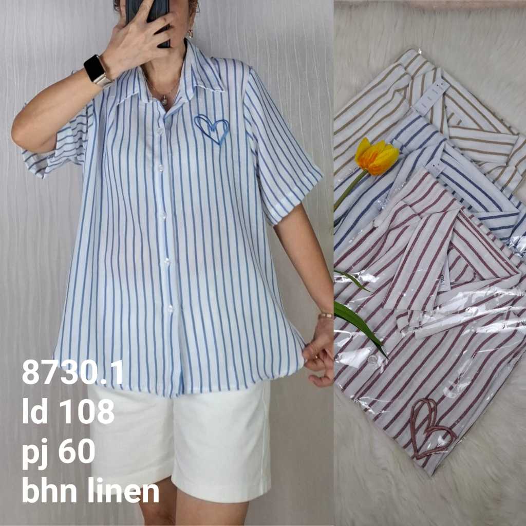 Baju Kemeja Linen Motif Garis Wanita