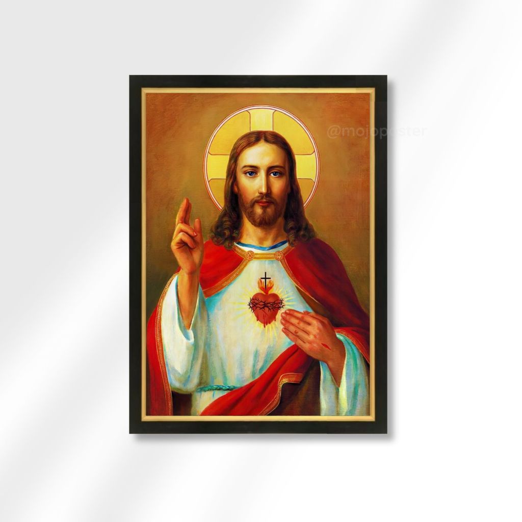 Hiasan Dinding Kristen Yesus Kristus Lukisan Cetak Bingkai Kayu