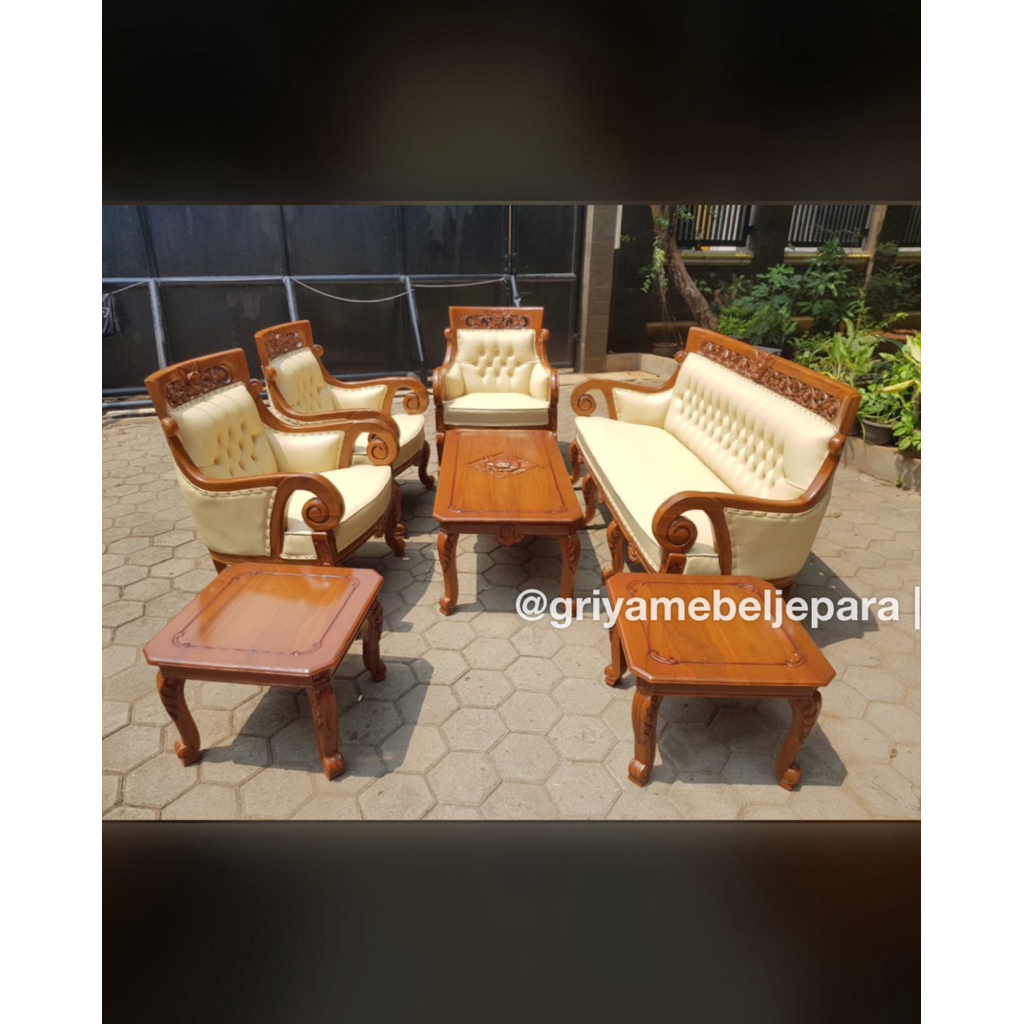 kursi tamu mewah jok kayu jati jepara