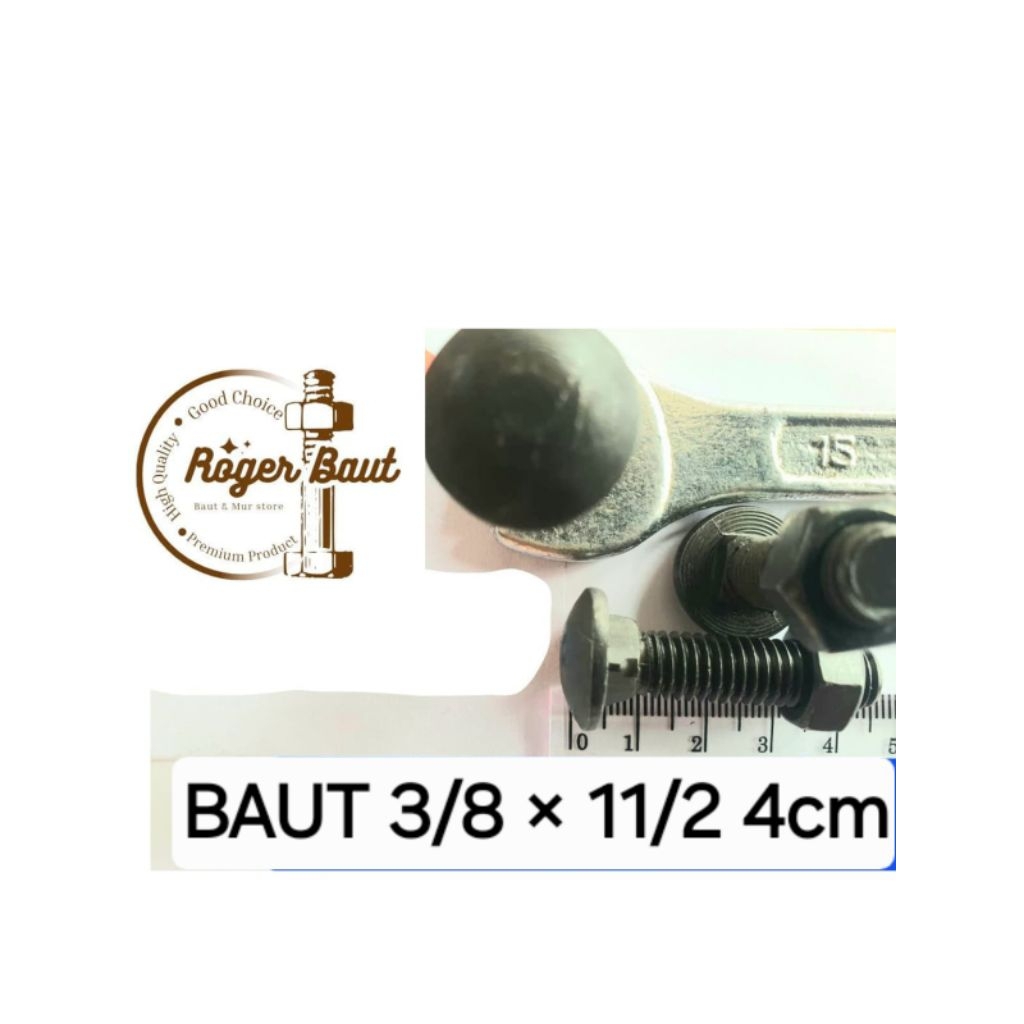Baut CB 3/8 × 11/2" 4cm / kunci 15 Carriage Bolt / payung / pagarBaut CB / Carriage BoltSpesifikasi 