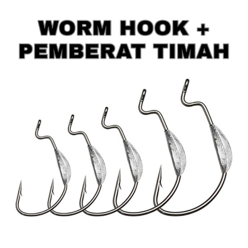 5PCS KAIL PANCING WORM HOOK + PEMBERAT TIMAH Umpan Pancing Softlure