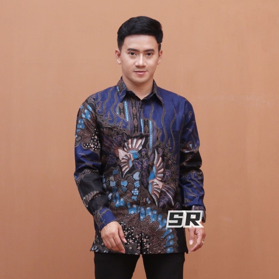 Batik Pria Lengan Panjang Baju Batik Pria Premium Anak Muda Mewah Kemeja Biru Navy Ungu Abu