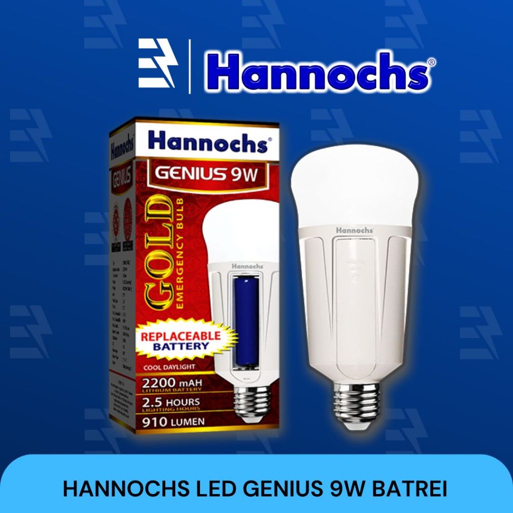 HANNOCHS GENIUS GOLD LAMPU LED EMERGENCY / LAMPU PADAM 9 WATT + BATERAI