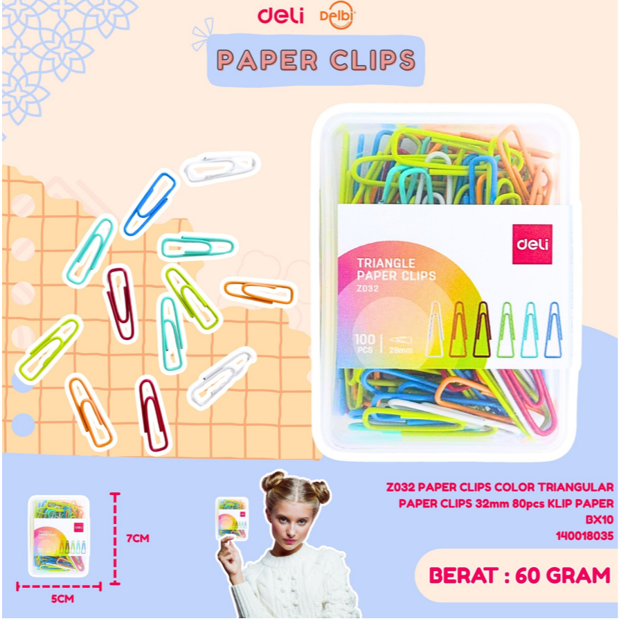 

Z032 PAPER CLIPS COLOR TRIANGULAR PAPER CLIPS 32mm 80pcs KLIP PAPER CLIPS COLOR TRIANGULAR