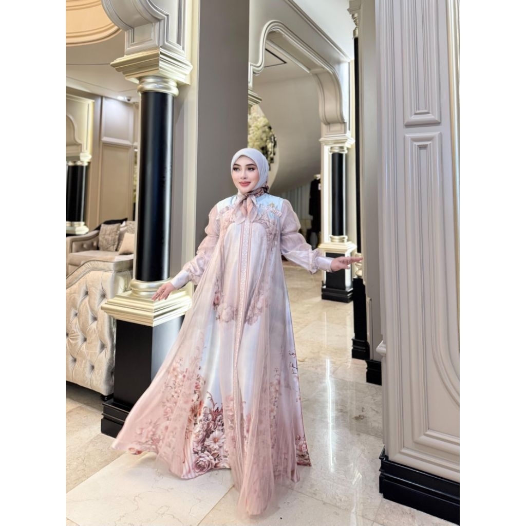 Shellasaukia Dress Printing Set Hijab Flower Kombi Tile Brukat Premium Baju Terbaru Original Shellas