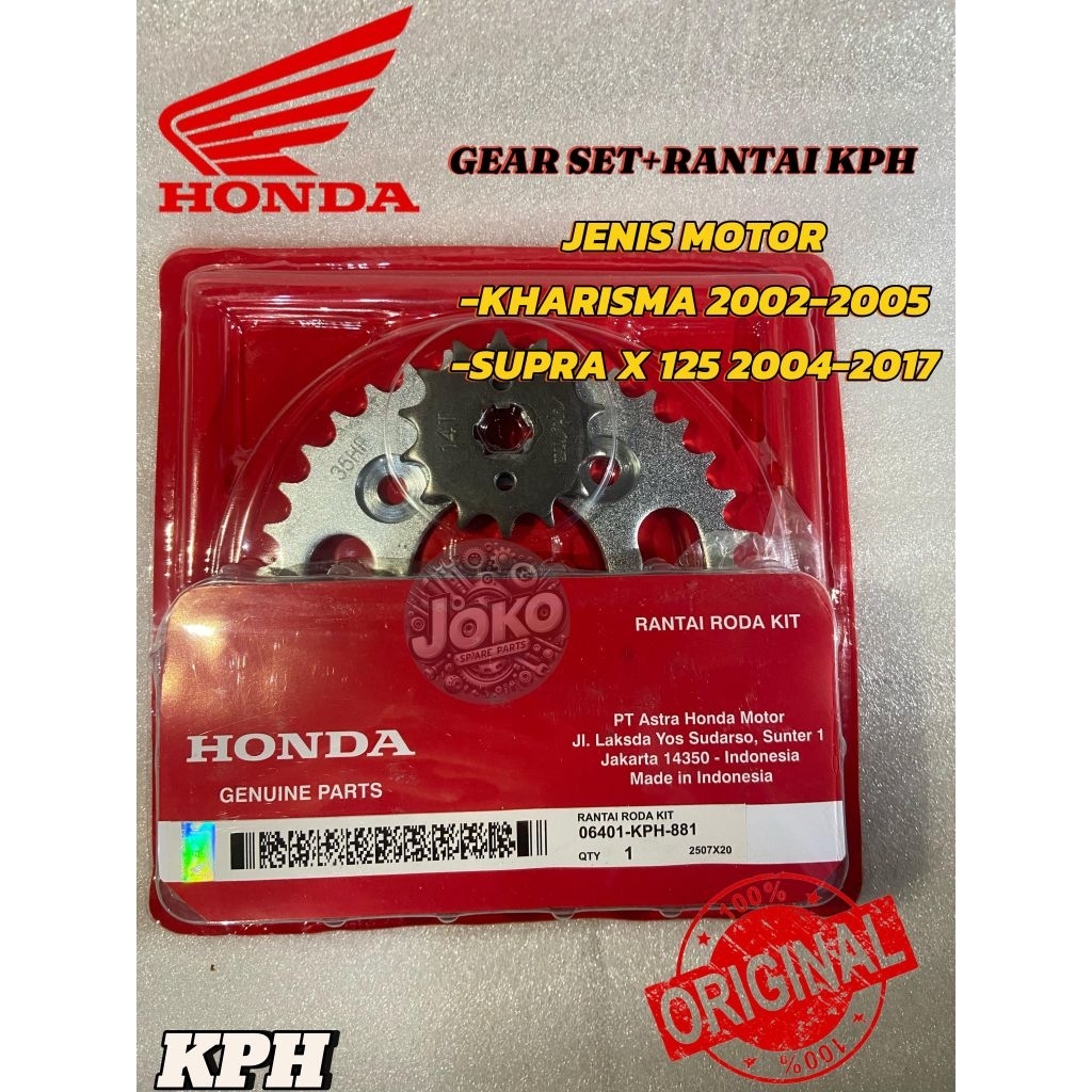GEAR SET+ RANTAI ORIGINAL KPH HONDA KARISMA, SUPRA X 125, GEAR SET SUPRA X 125, ORIGINAL KPH