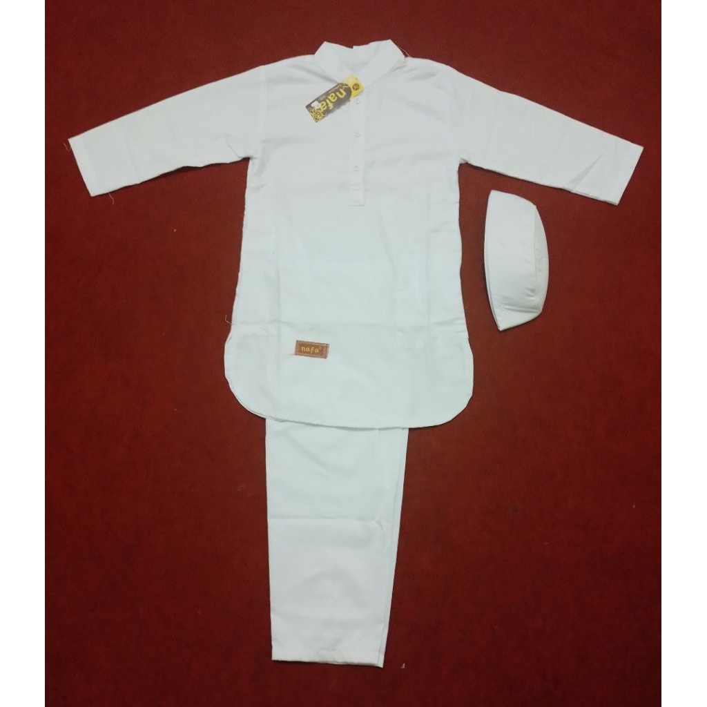 setelan anak koko kurta putih/lengan panjang