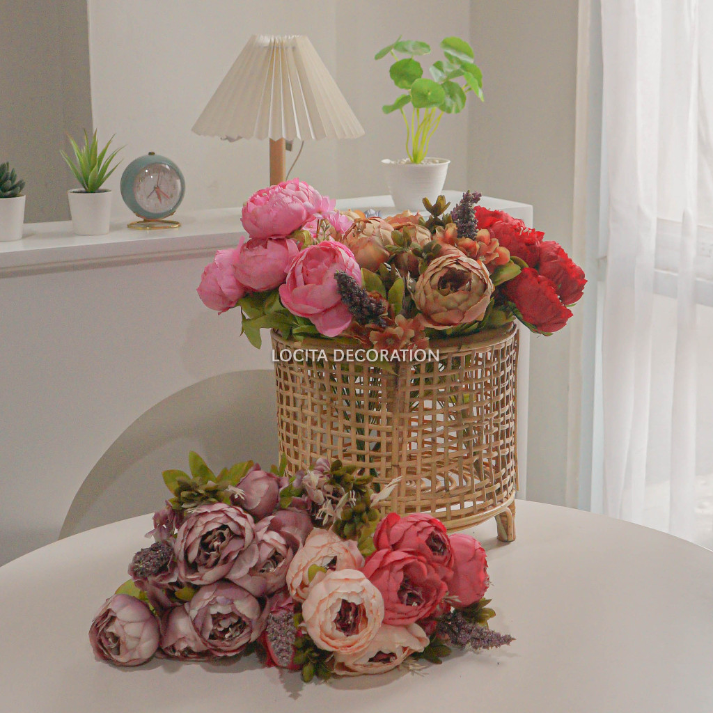 Buket Bunga Peony Palsu Kelopak Besar/Rose Peony Bouquet Artificial Flower untuk Dekorasi Foto Prop