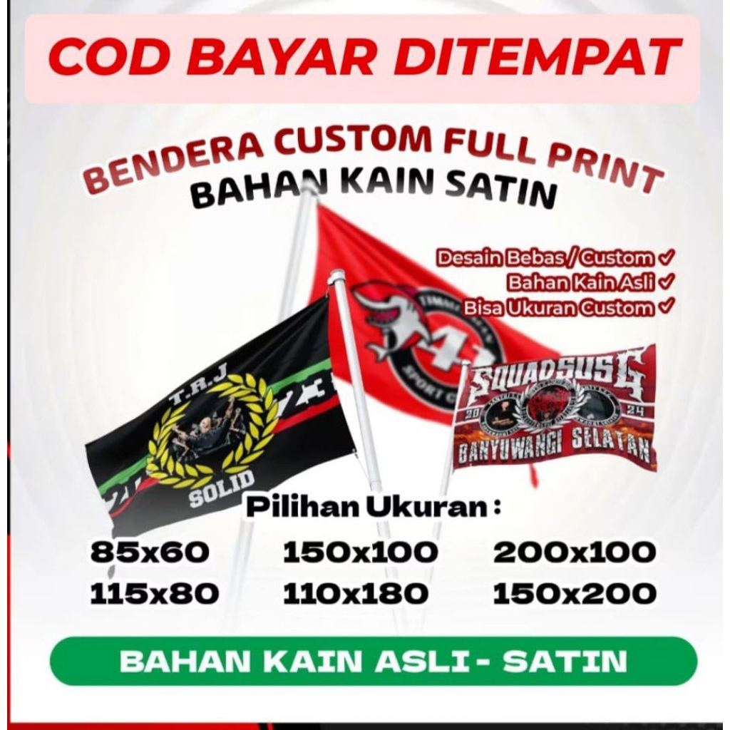 Cetak Bendera horeg suporter komunitas Full Print Kain Satin Asli Custom Flag