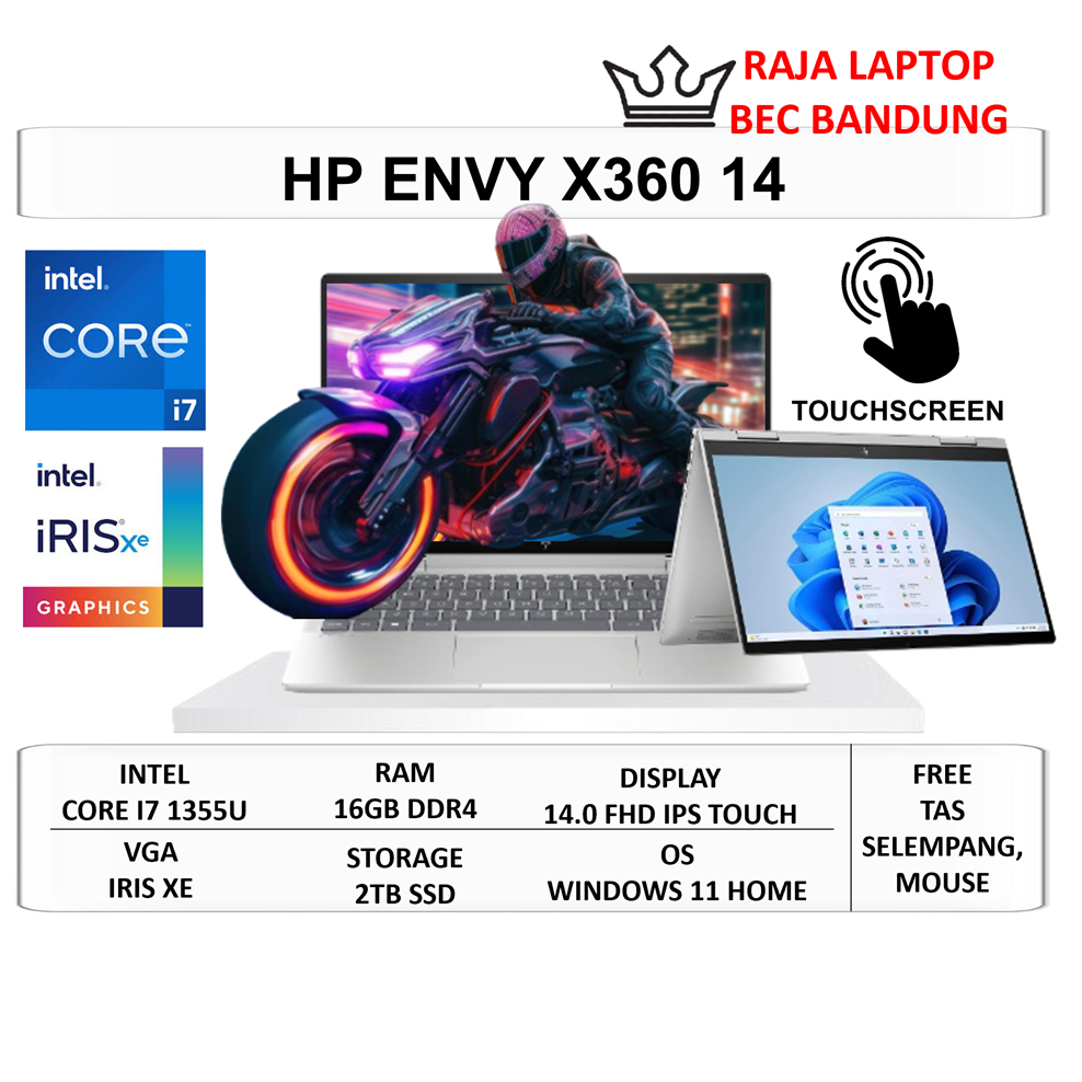 Laptop 2in1 HP ENVY X360 14 TOUCH Intel Core i7 1355U Ram 16GB SSD 2TB 14" FHD Touchscreen