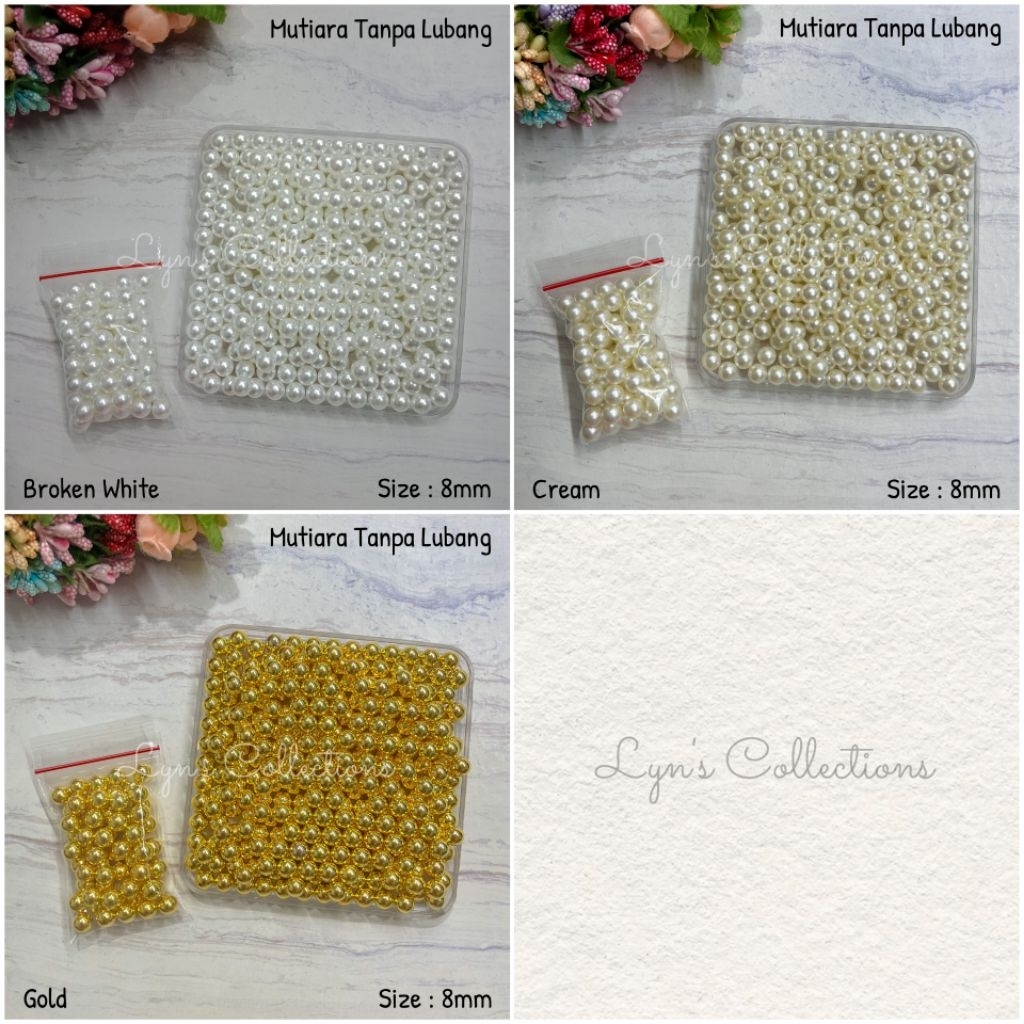 (20gr) Mutiara Ringan TANPA LUBANG 8mm | Manik Mote Pearl Bulat