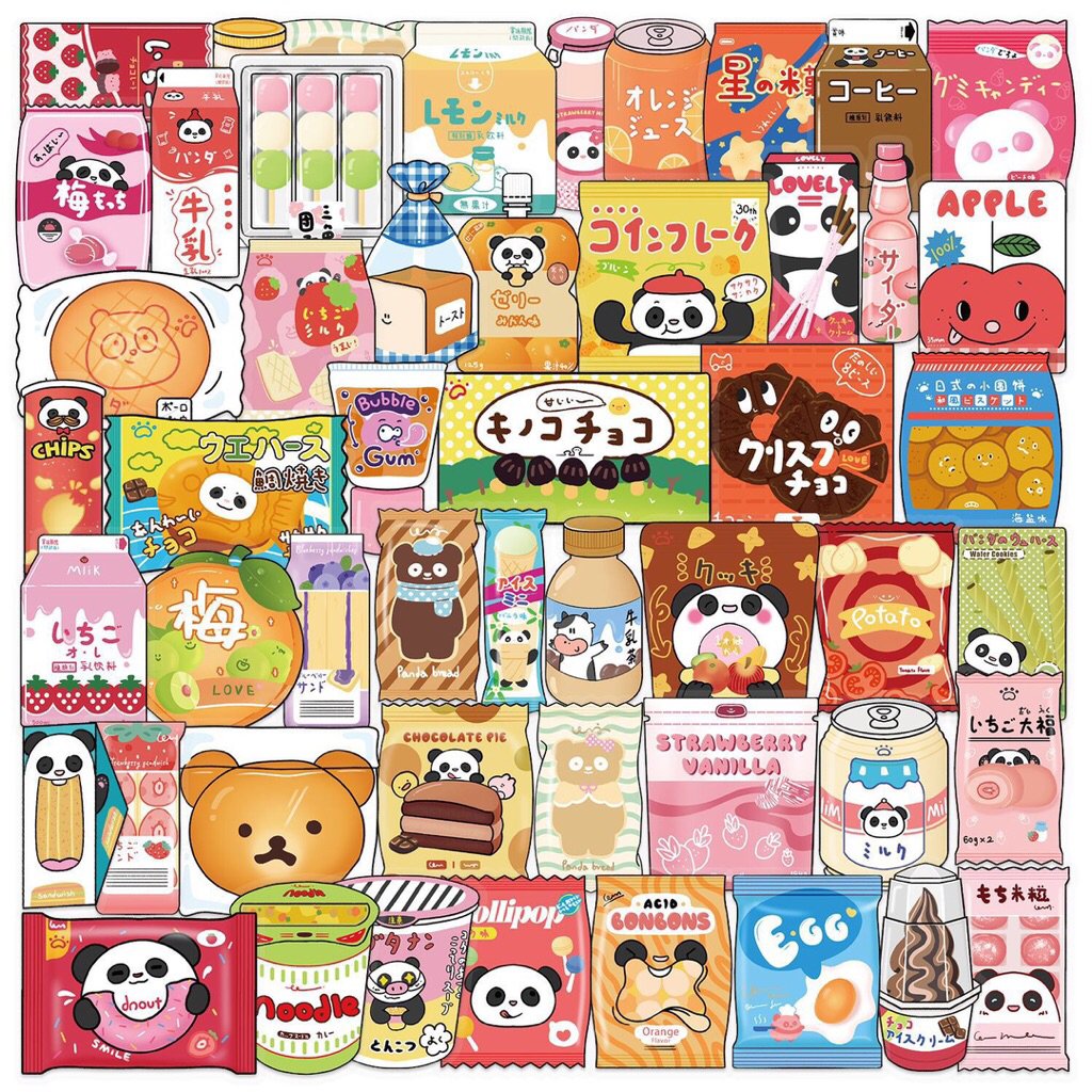 

STICKER ISI 50PCS Vinyl Anti Air - Japanese Snack Sticker Deco Pack - Sticker Dekorasi - Sticker Lucu - Sticker Unik - Sticker Jepang