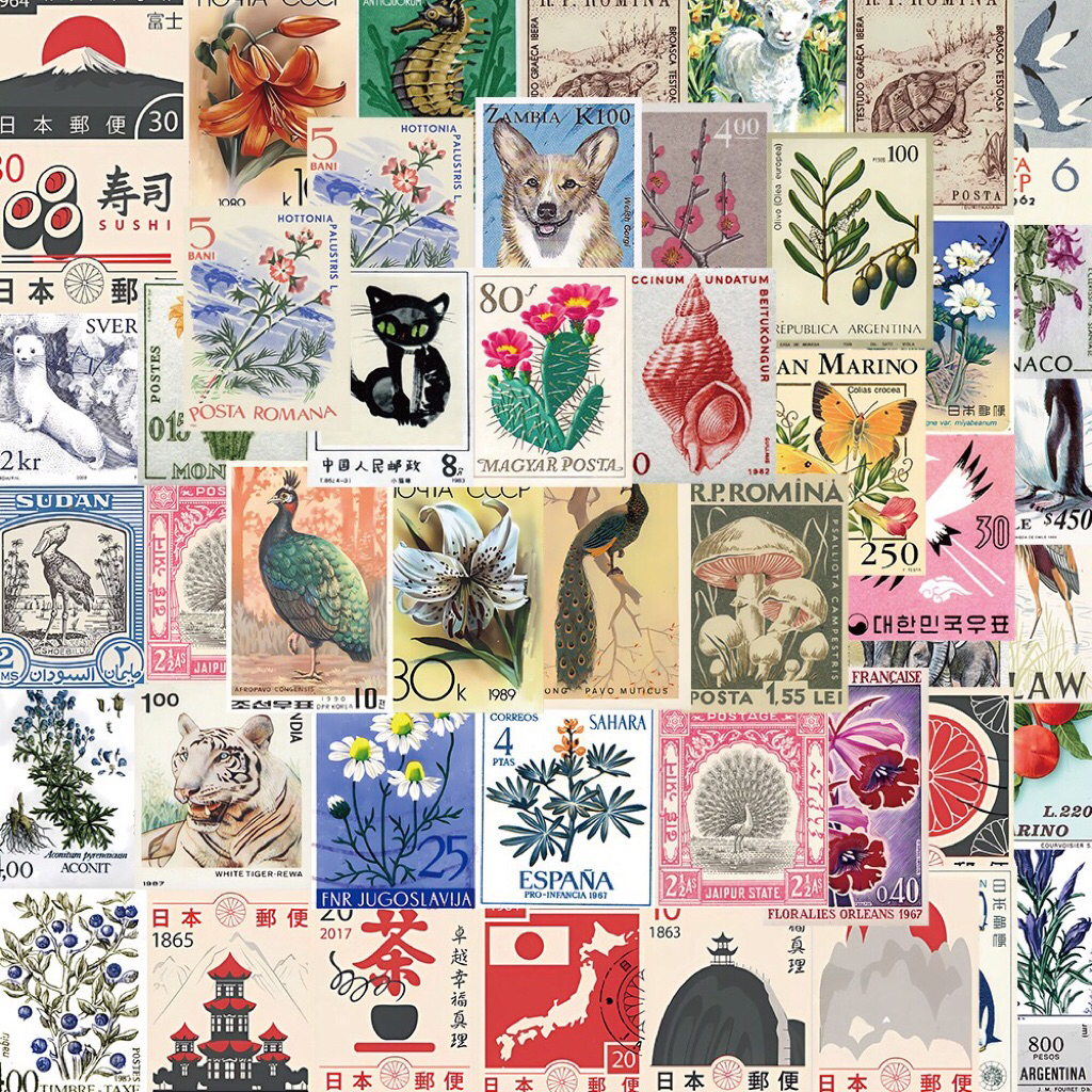 

STICKER ISI 50PCS Vinyl Anti Air - Vintage Stamp Sticker Deco Pack - Sticker Dekorasi - Sticker Lucu - Sticker Unik - Sticker Jepang