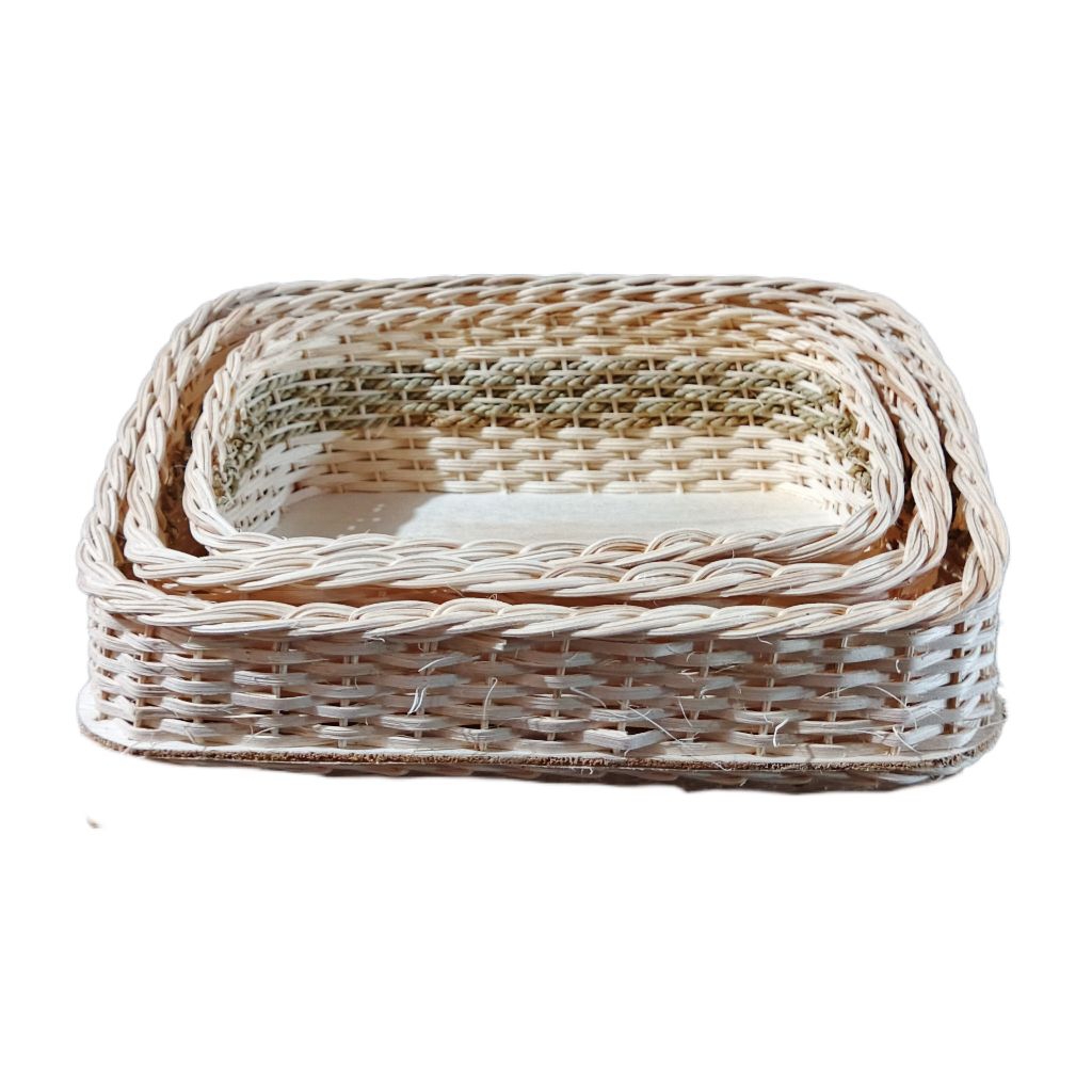 keranjang sender rotan - keranjang hampers rotan - 1 set keranjang rotan persegi