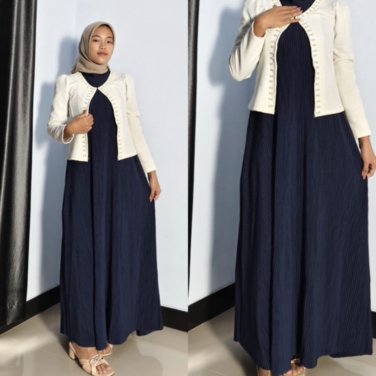 KODE I14U DRESS INNER DRESS panjang tanpa lengan dress panjang plisket lidi premium