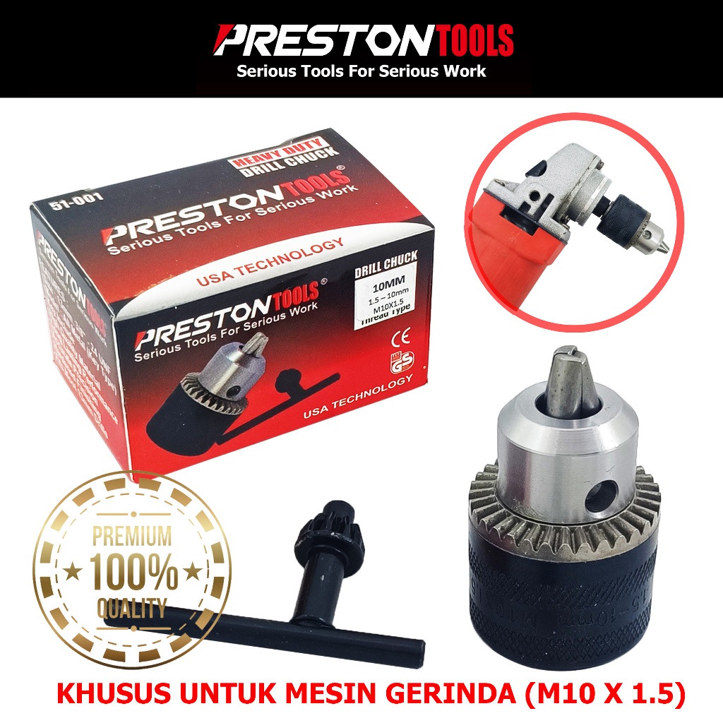 KEPALA BOR 10MM DRAT UNTUK MESIN GERINDA M10 X 1.5 PRESTON TOOLS / KEPALA BOR 10 MM UNTUK MESIN GERI