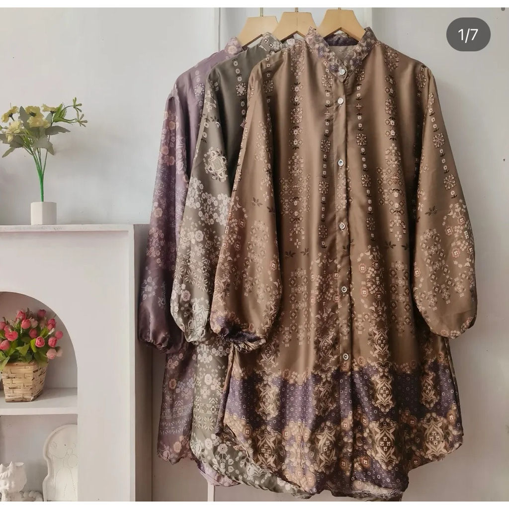 Gratong Tunik Silk Premium Mewah Motif / Tunik Murah / Tunik Rayon Motif Bunga / Rayon Premium /