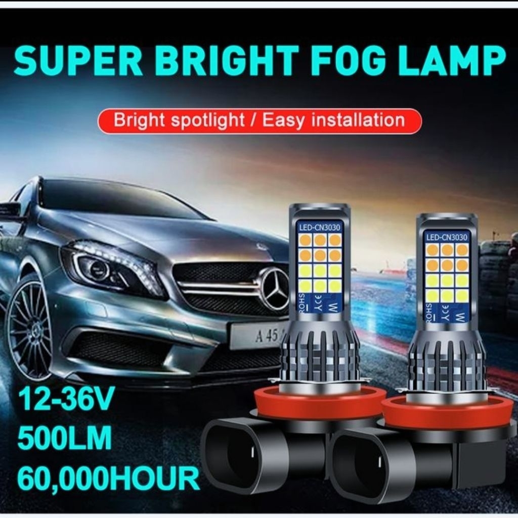 Lampu LED kabut mobil super terang 2pcs H11| Dua warna kuning+Putih Fog Lamp