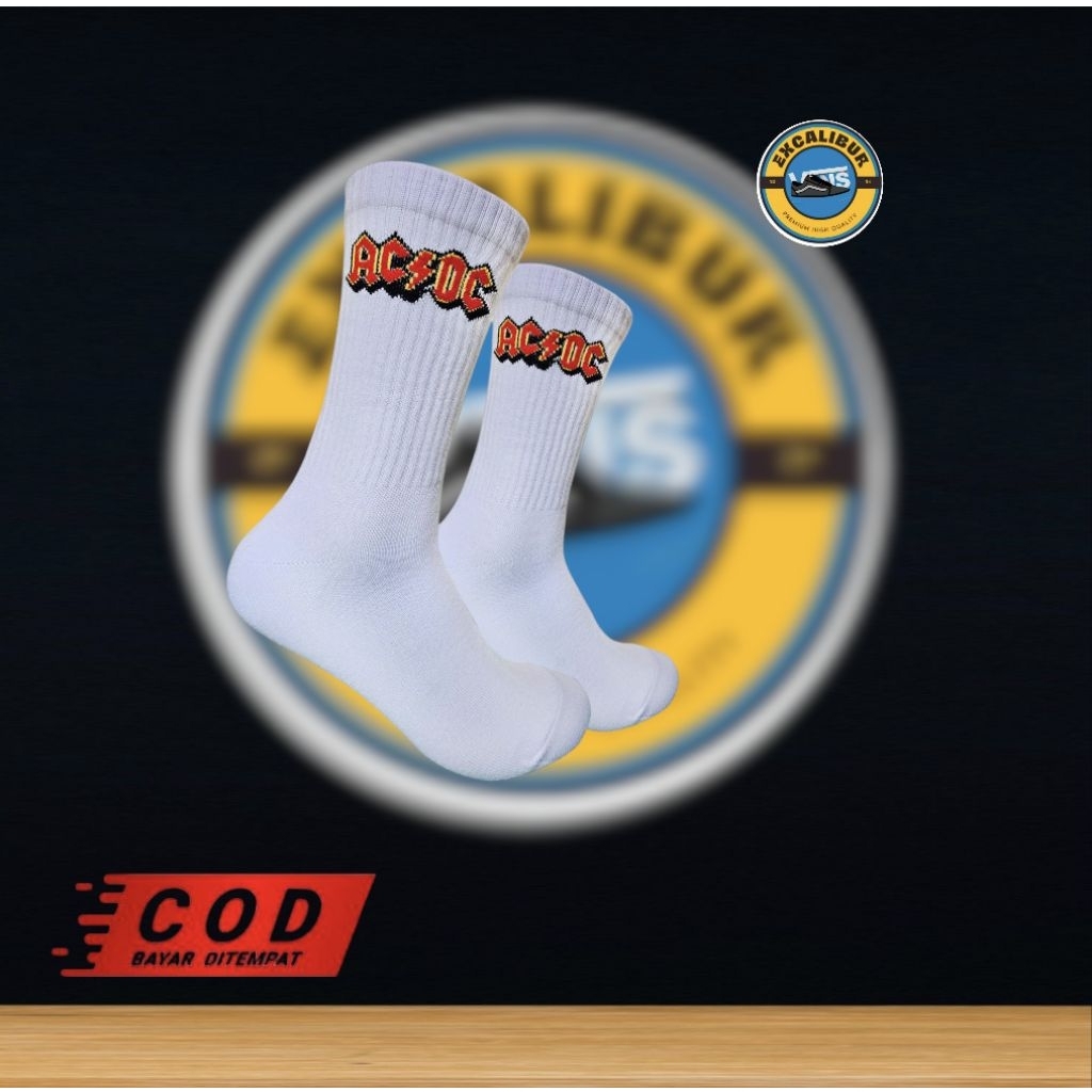 Kaos kaki Oldschool skate motif ACDC Putih - Kaos kaki Oldskool motif skate ACDC putih logo