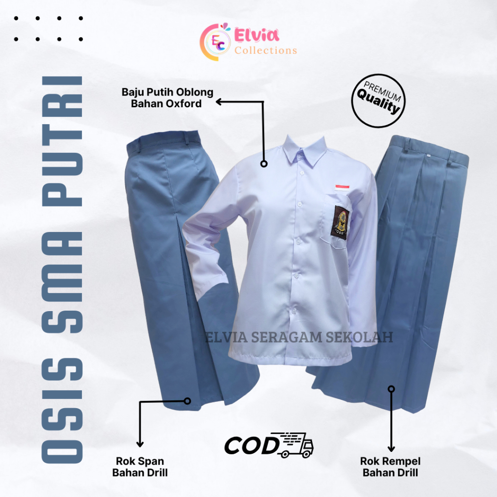 Seragam Putih Abu Perempuan -  Seragam Sekolah SMA MA Putri Baju Putih Panjang Rok Span Abu
