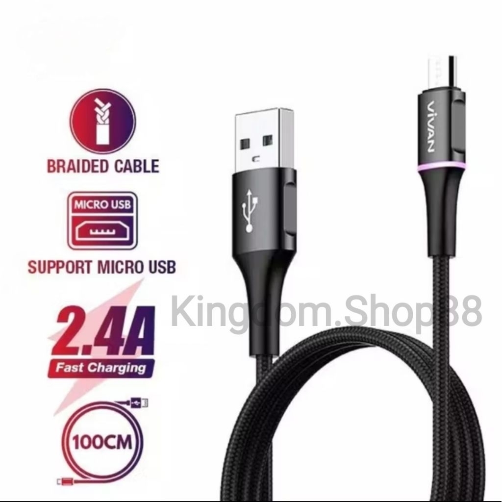 Vivan VDM100 / VDM200 Micro USB Data Cable 2.4A LED Light Quick Charge