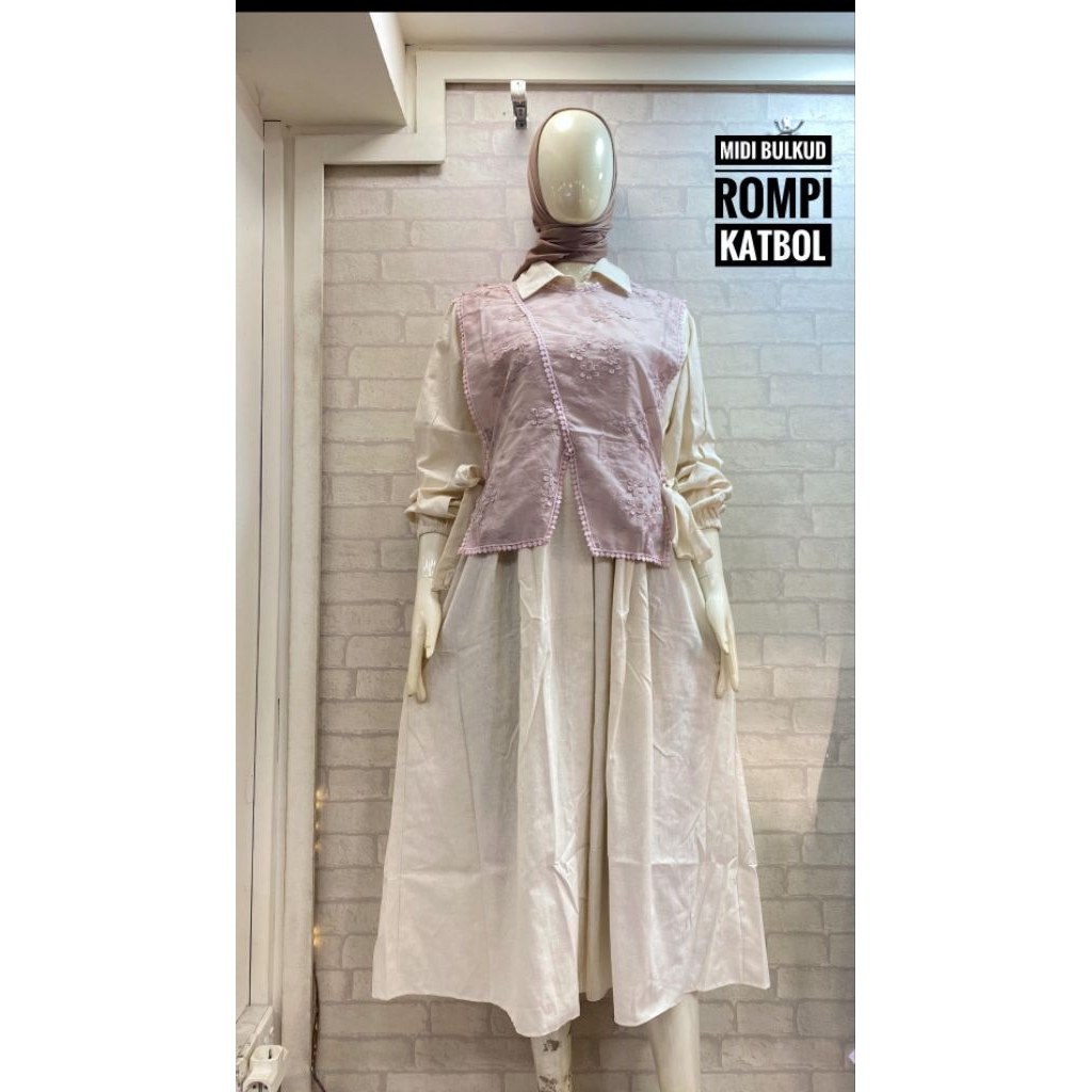 Midi Dress Wanita Motif Kotak Salur Terbaru 2024