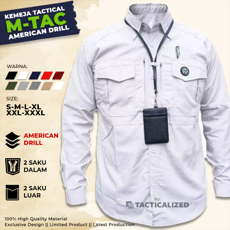 Kemeja Tactical Pria Lengan Panjang M-TAC AMERICAN DRILL Baju Kerja Lapangan