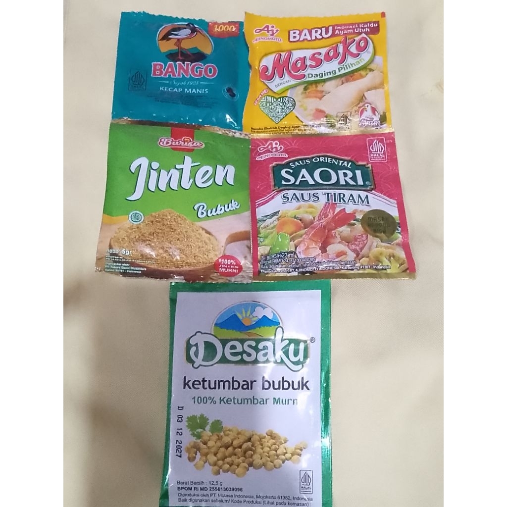 

Kecap Bango+Masako+Saori Saus Tiram+Ketumbar Bubuk+Jinten bubuk 5 gram Paket 4J (TRB111)