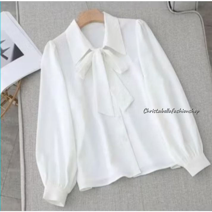 KEMEJA KOREA WANITA JUMBO BIGSIZE M L XL XXL XXXL / ATASAN BLOUSE JISOO TOP TALI DASY SATIN PREMIUM