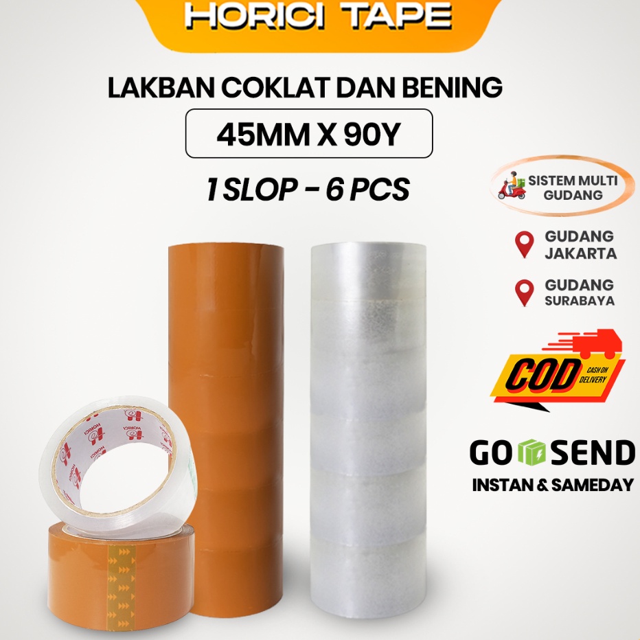 

HORICI 1 Slop Lakban Bening Dan Coklat 45MM x 9Y 45 Micron 6Pcs