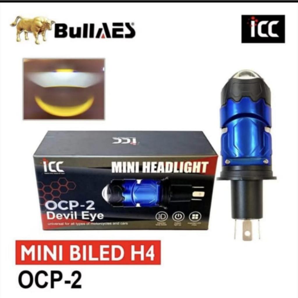 Lampu Mini Laser Biled Mobil / Motor Soket H4 OCP-2 ICC Blue Lens Plus Devil Merek ICC (by Bull AES)
