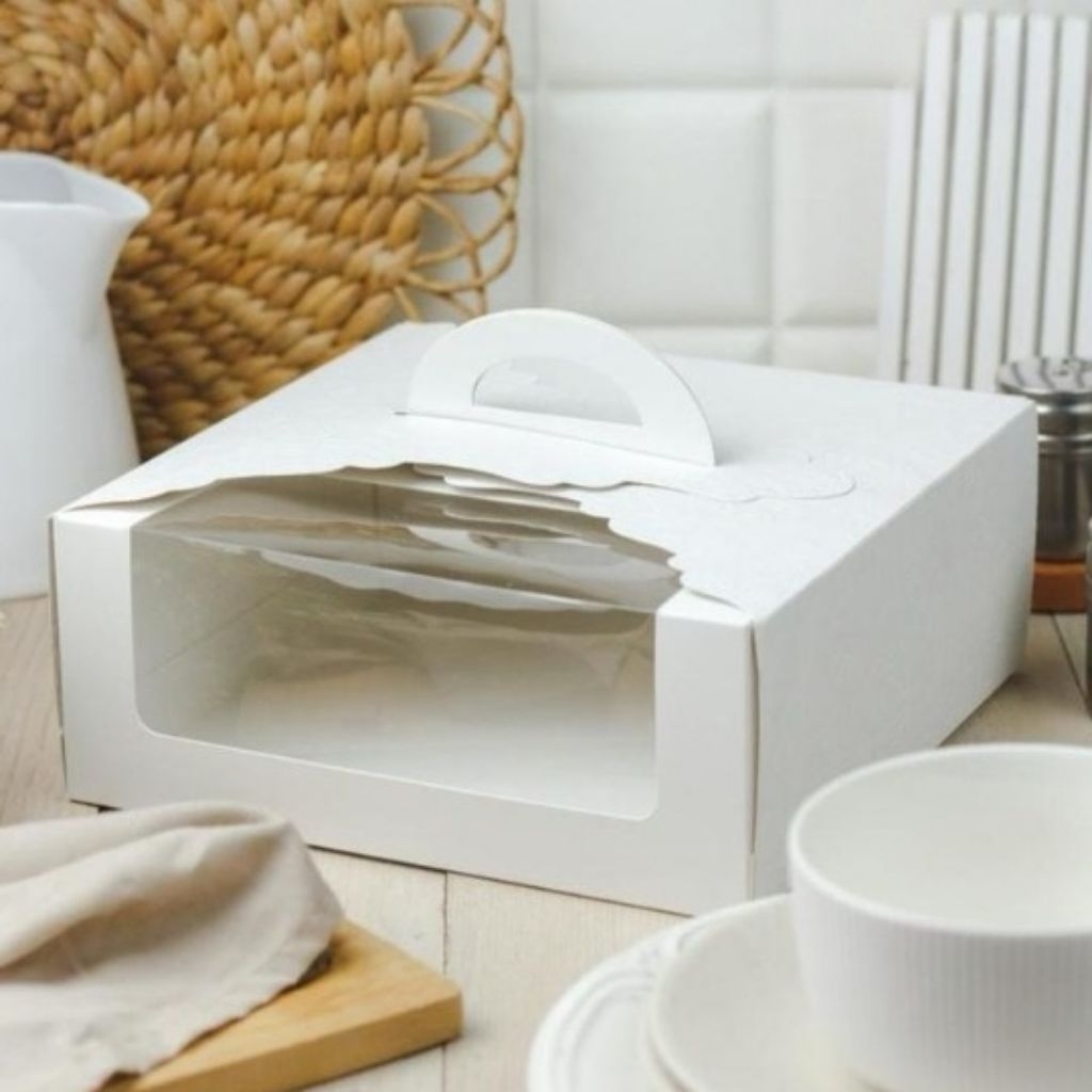 

BOX WINDOW 25 - Box putih packaging kue cake kotak dus mika kemasan kue bolu tempat roti tenteng 25x25x10 cm