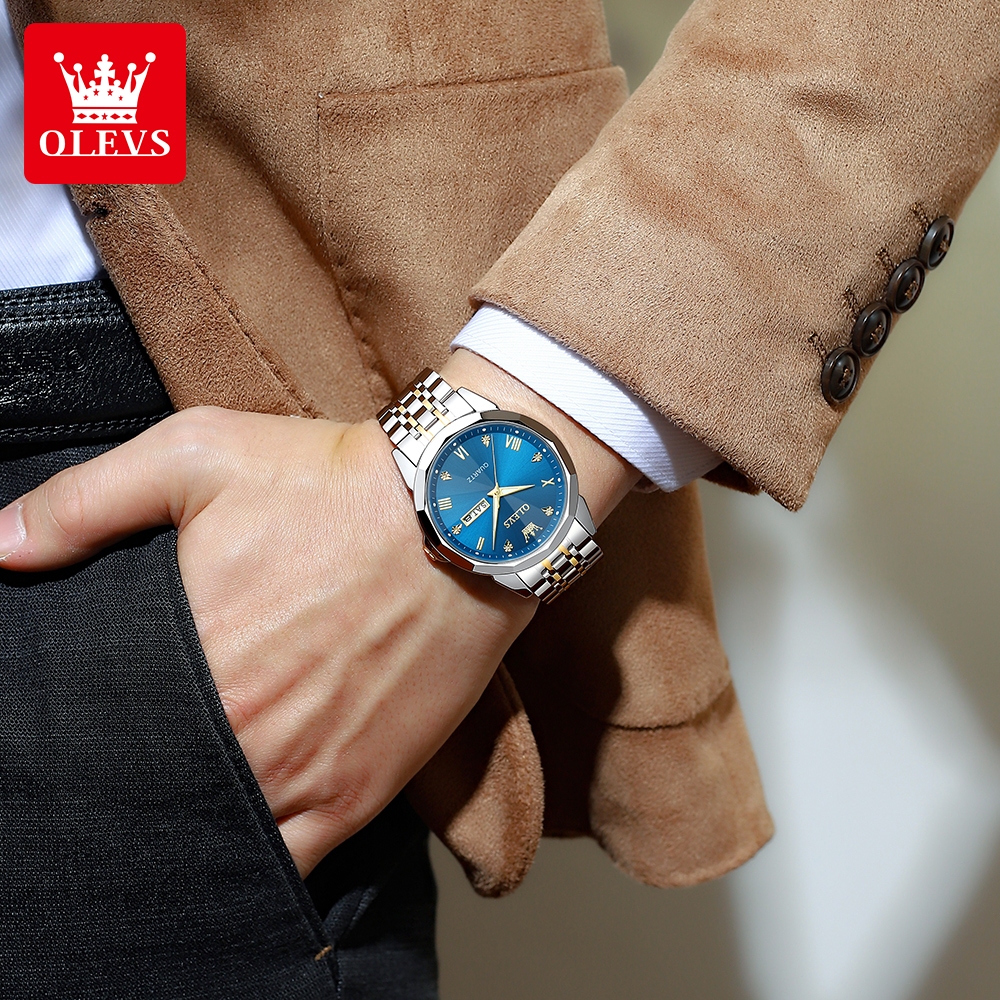 hot olevs jam tangan pria anti air original stainless steel luminous men watch analog model 9931