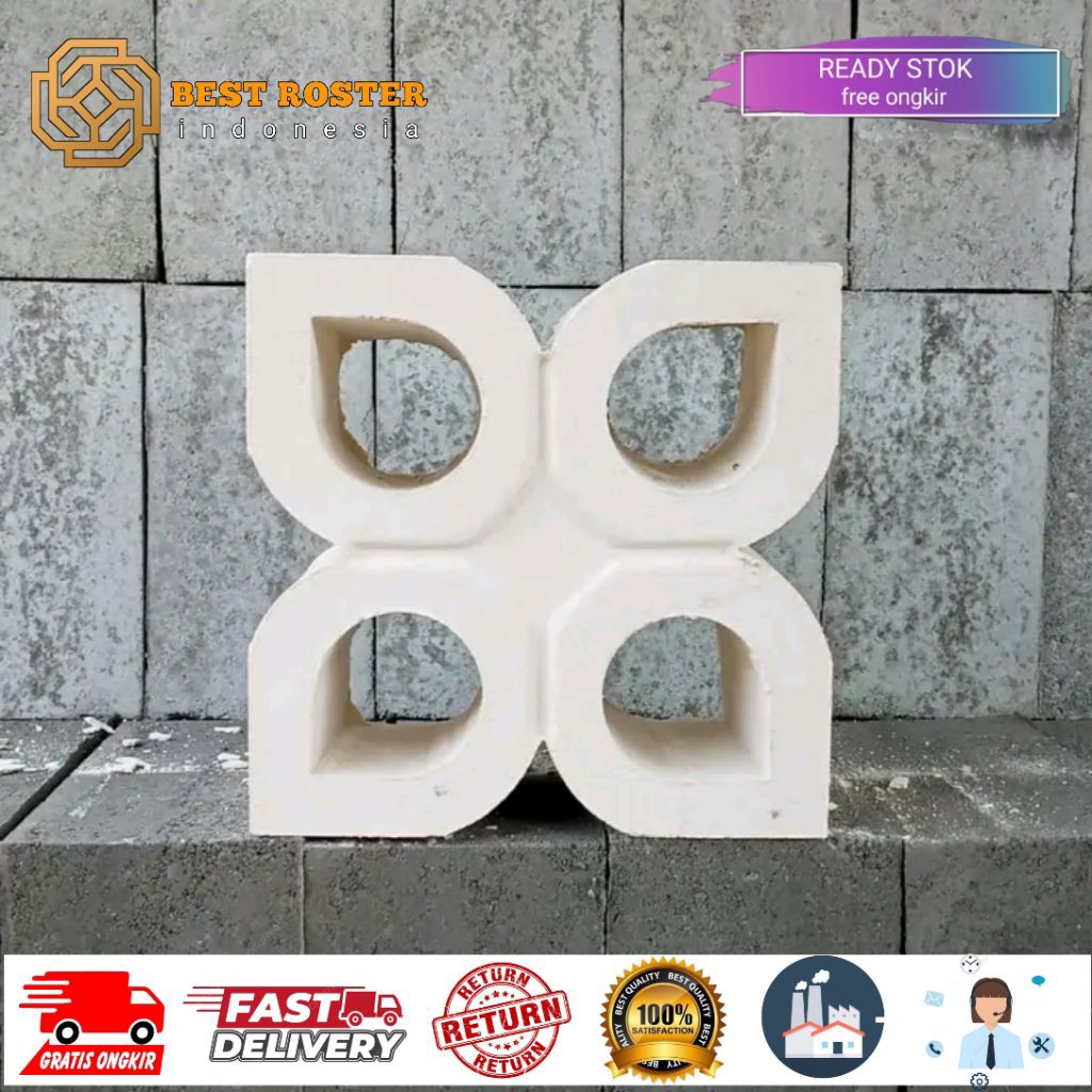 roster beton minimalis motif eceng/bunga bali putih