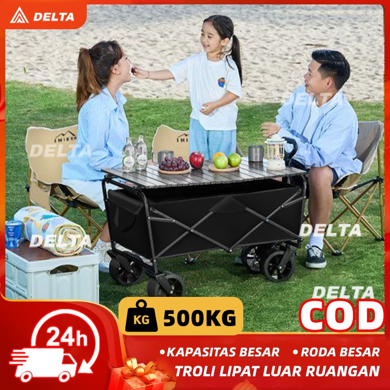 【DELTA】Trolley Camp Wagon Gerobak Camping Praktis dengan Roda Besar Gerobak Camping Troli Camping tr