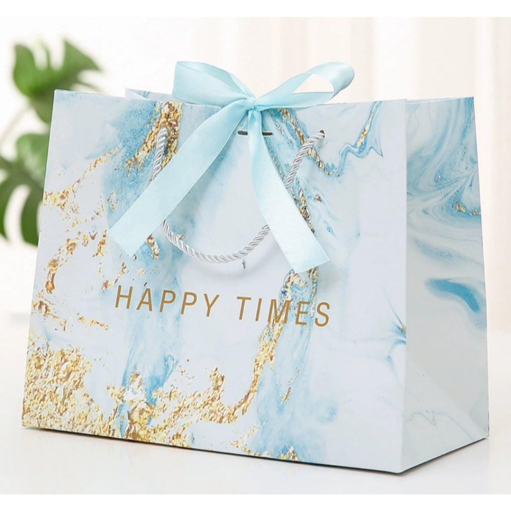 

PAPERBAG HAPPY TIMES BLUE PINK GOODIE BAG TAS PEMBUNGKUS KADO PITA GIFT HAMPERS