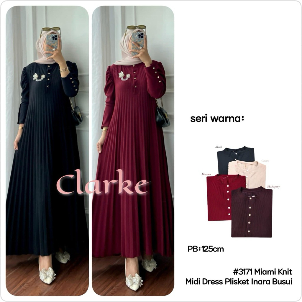 Midi dress plisket - Midi dress terbaru - Midi dress busui plisket