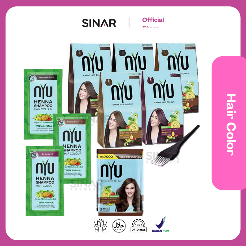 NYU Creme Hair Color Box / NYU Henna Shampoo Hair Color / NYU Semir Rambut Saset