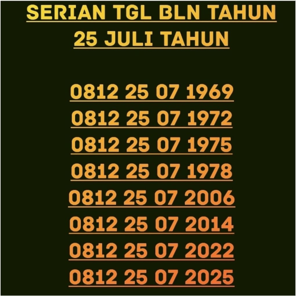 Nomor cantik telkomsel seri tgl bulan tahun 25 juli