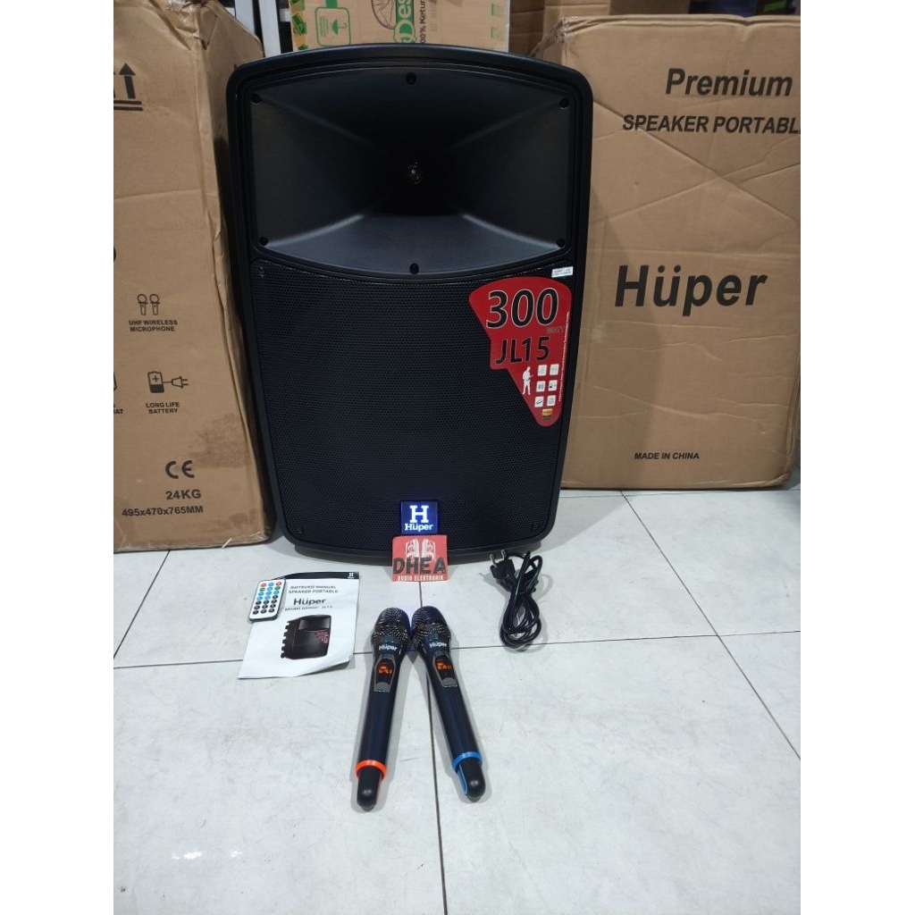 Speaker Aktif Portable Huper JL15 Original Bluetooth 15 inchi 300watt JL JL-15 15in 15" 15inch 15inc