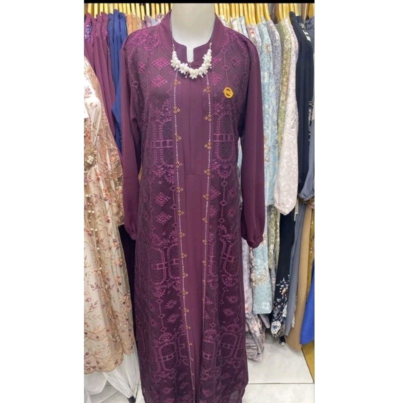 Gamis brokat syar’i Gamis brokat kombinasi polos Gamis pesta brokat Gamis bordir modern Gamis brukat
